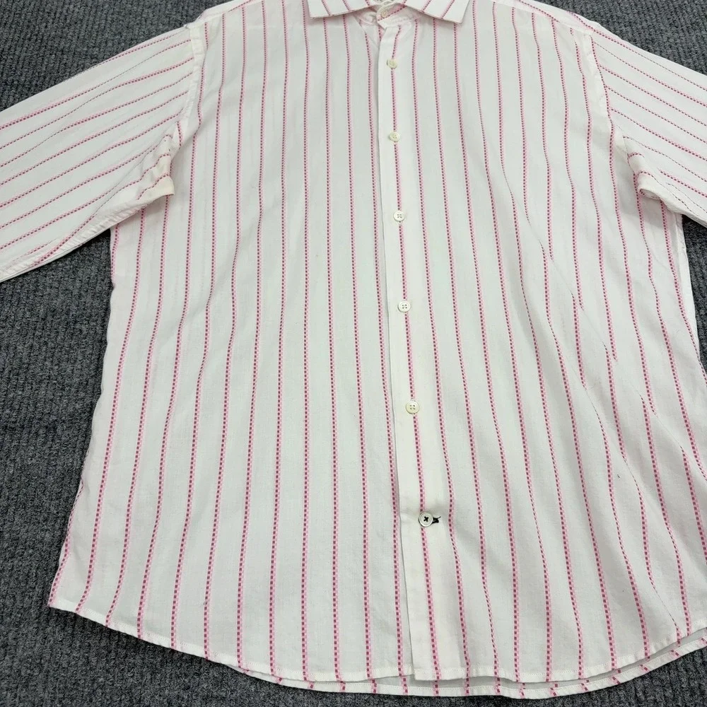 Banana Republic Button Down Men L White Cotton Striped Long Sleeve Classic Style